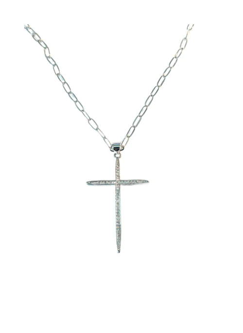 CZ Cross Necklace Silver - Lositime