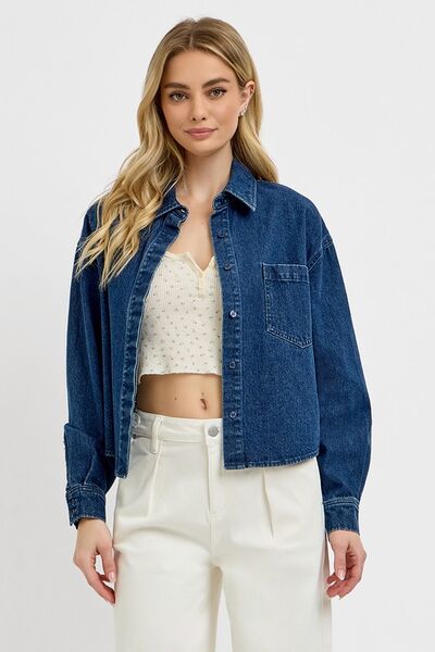 RISEN Button Up Long Sleeve Denim Shacket - Lositime