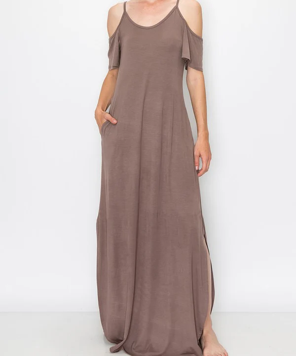 BAMBOO COLD SHOULDER MAXI DRESS - Lositime