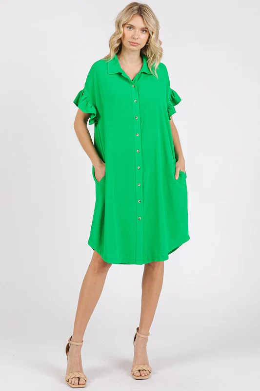 Mittoshop Button Down Flounce Sleeve Dress with Pockets - Lositime