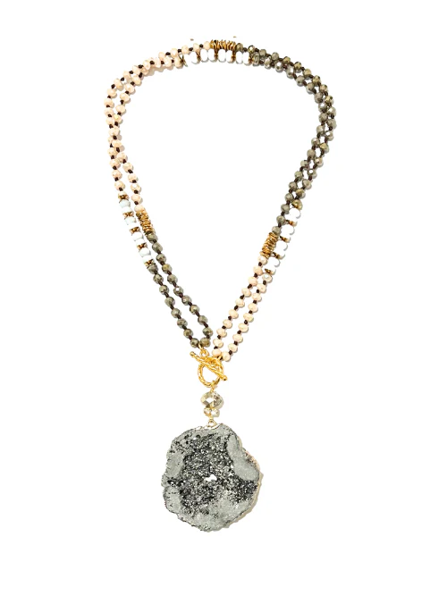 2 Way Druzy Beaded Necklace in Grey - Lositime