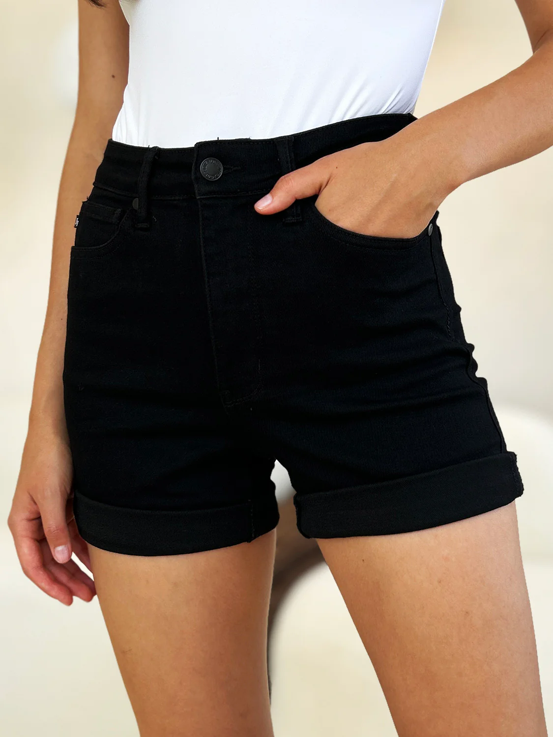 Judy Blue Full Size High Waist Tummy Control Cuffed Denim Shorts - Lositime
