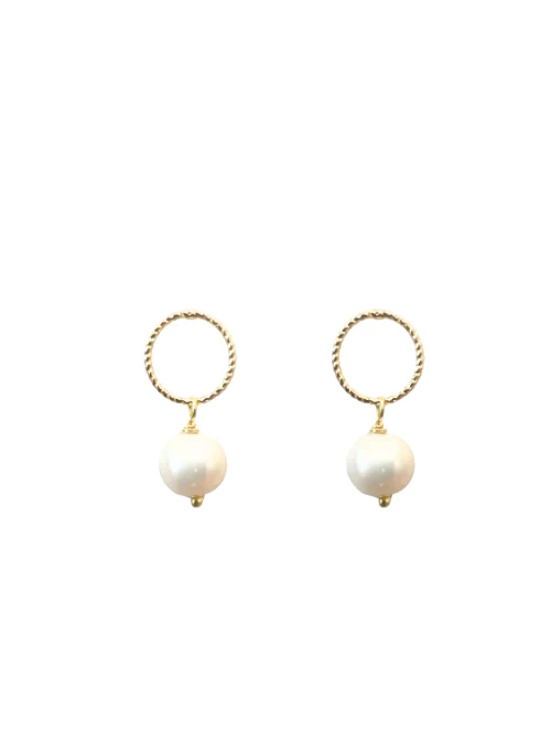 Dainty Circle Pearl Earrings Gold - Lositime