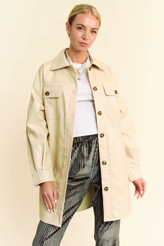 Davi & Dani Faux Leather Button Up Jacket with Chest Pockets - Lositime