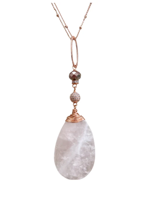 Rose Quartz Necklace in Rose Gold - Lositime