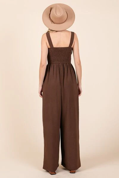 Mittoshop Smocked Wide Strap Wide Leg Overalls - Lositime