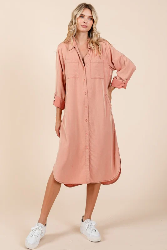 Mittoshop Button Down Long Sleeve Shirt Dress - Lositime
