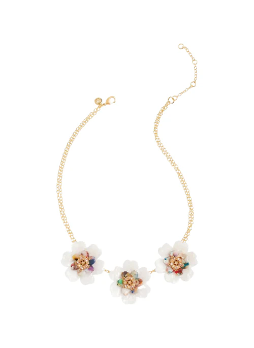 Marbled Floral and Rhinestone Necklace - Lositime