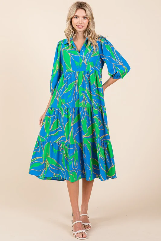 Mittoshop Tiered Printed Collared Neck Midi Dress - Lositime