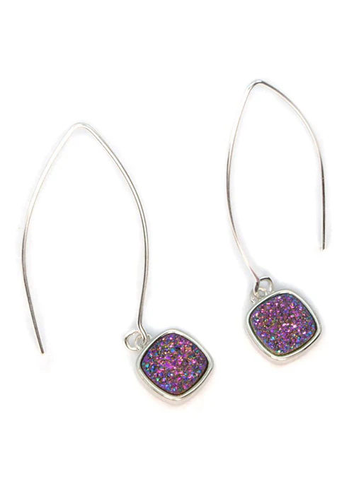 Mia Square Druzy Wire Earrings in Silver - Lositime