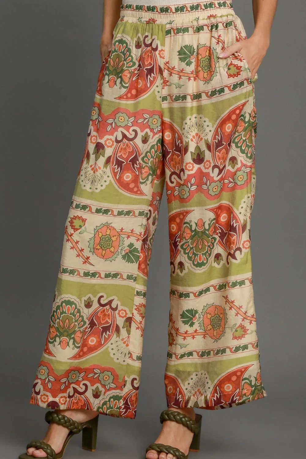 Umgee Full Size Wide Leg Border Print Pants Plus Size - Lositime