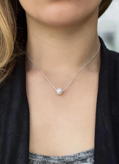 Grey Floating Pearl Necklace in Sterling Silver - Lositime