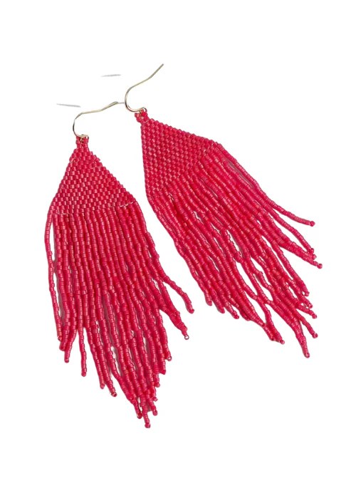 Ivy Watermelon Shine Fringe Earrings - Lositime